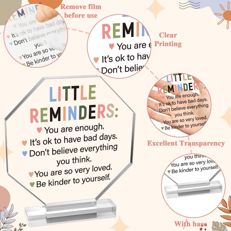 Yopyame Acrylic Inspirational Gift Ideas - Little Reminders You are Enough Acrylic Gift for Women Men Friends Coworker Inspirational Motivational Keepsake Paperweight Clear Desk Sign Office Home Decor - Image 3